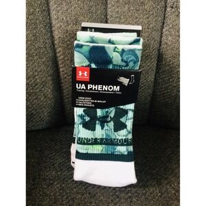 Under Armour Phenom Womens Crew Socks 3 Pk Teal White Grey Training 1329335-101